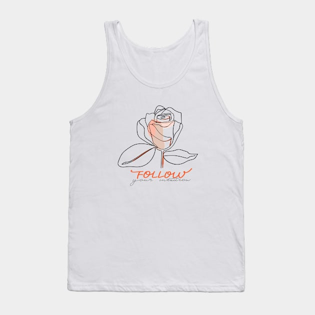 Abstract one line rose flower with pastel shapes and lettering. Fashion typography slogan design " Follow your intuition ". Continuous line print. Tank Top by CoCoArt-Ua